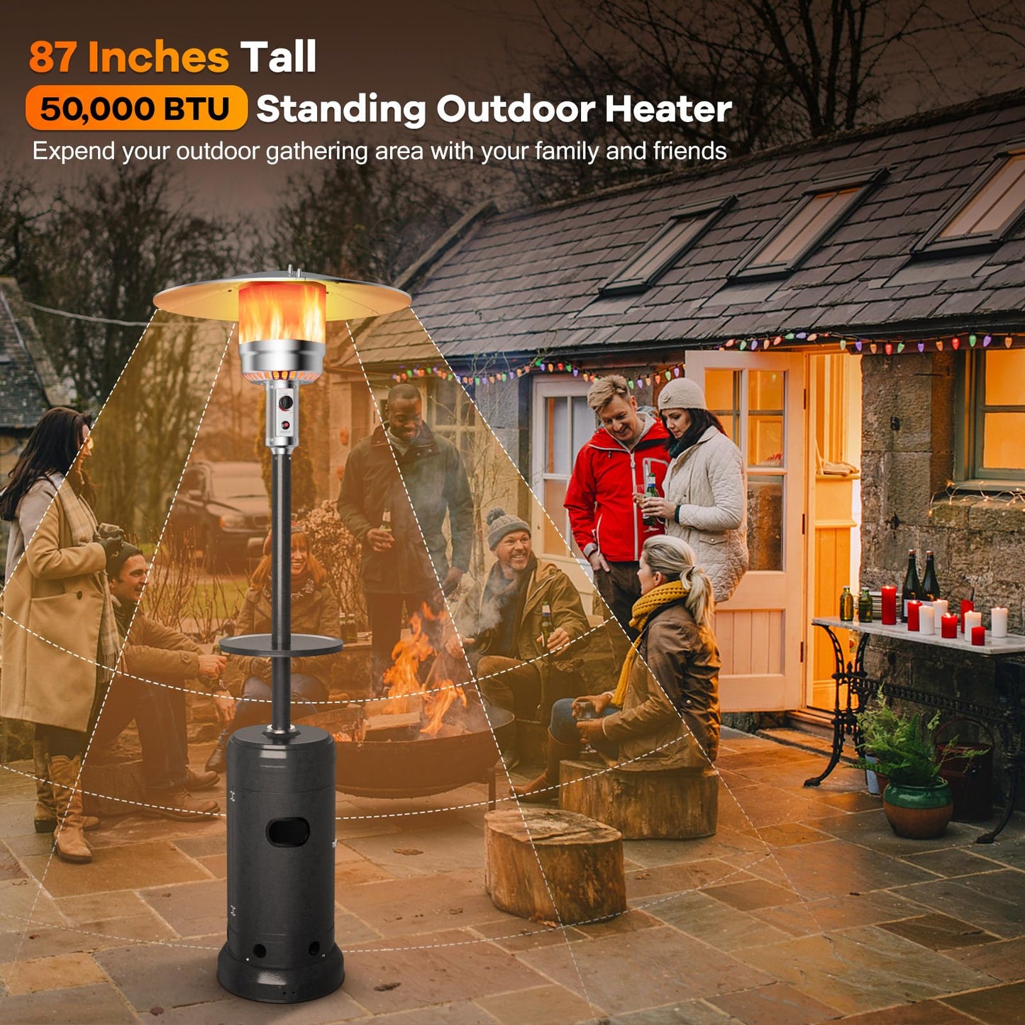 Giantex Outdoor Propane Heater, 50000 BTU Standing Gas Heater w/Shelf Tabletop & Wheels, Tip-Over Protection & Auto Shut Off, CSA Certified, Portable Patio Heaters for Home & Commercial Use (Grey)