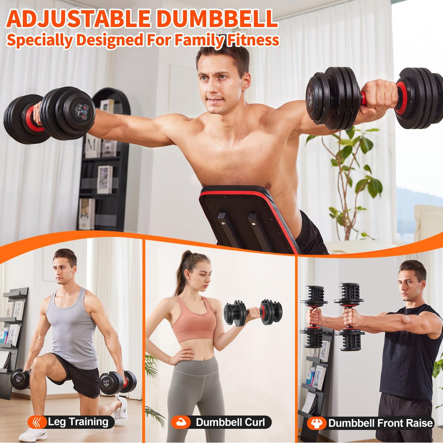 Fit Sir Adjustable Dumbbell Set, 10-in-1 25LB Ajustable Dumbbells with Safe Locking System, Enclosed Storage Tray, 1 Sec Fast Adjustment, Comfortable Non-Slip Textured Grip, Suitable for Home Gym Workouts Men and Women