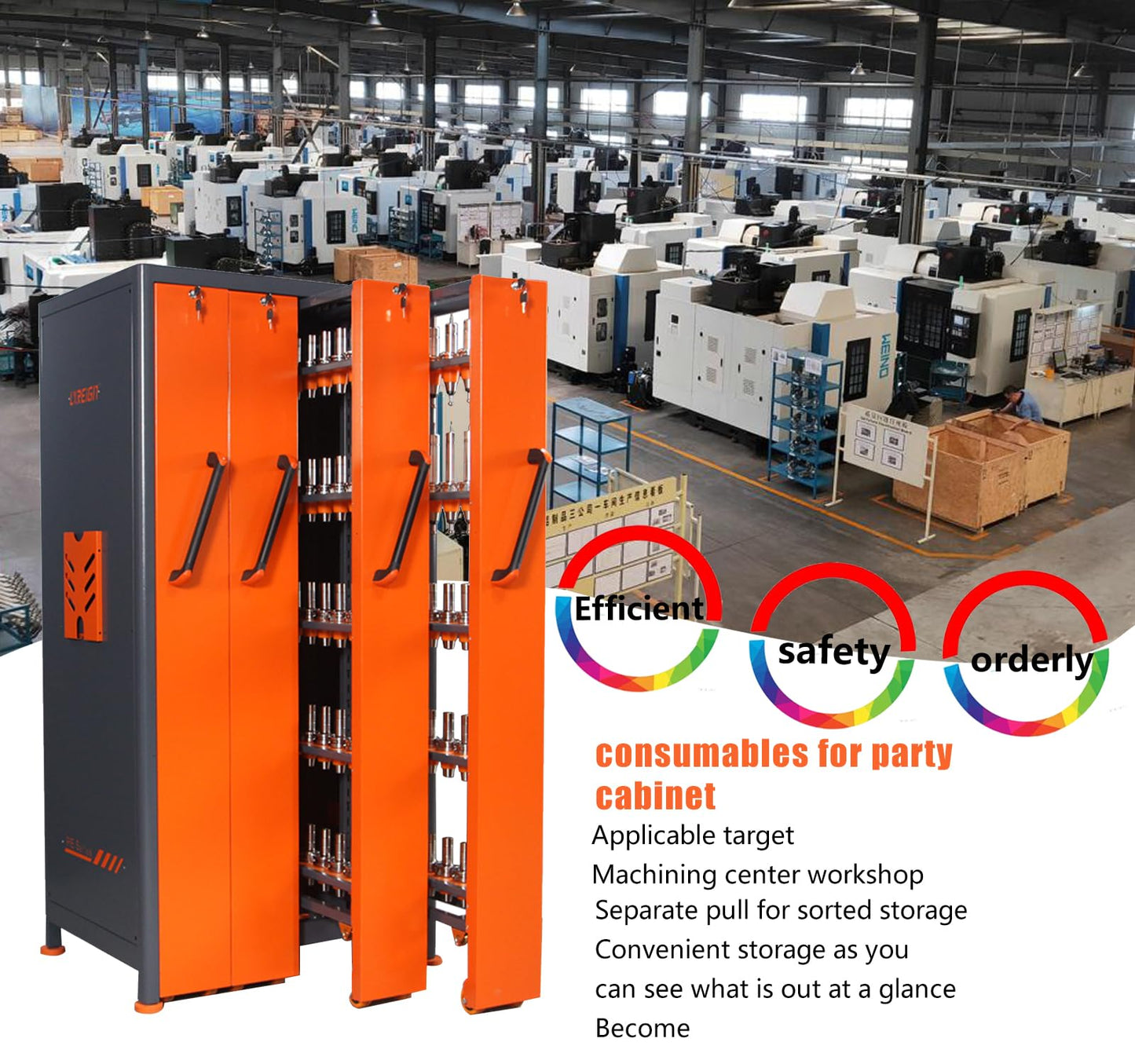 LYREIGN CNC Tool Holder Vertical Drawer Cabinet, Large Capacity CNC Tool Storage Cabinet, CNC Tool Holder Station Suitable for Warehouse Workshop Machining Centers