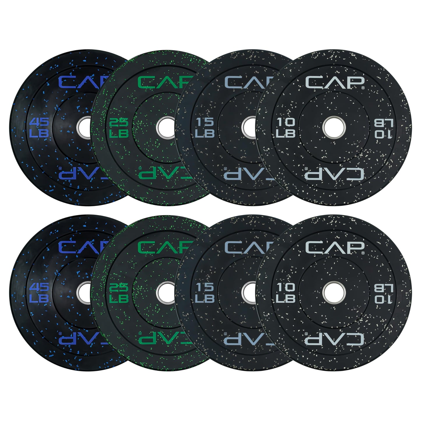 CAP Barbell Economy - Speckled Olympic Bumper Plate Set with Color Logo, Black, 190 lbs Set