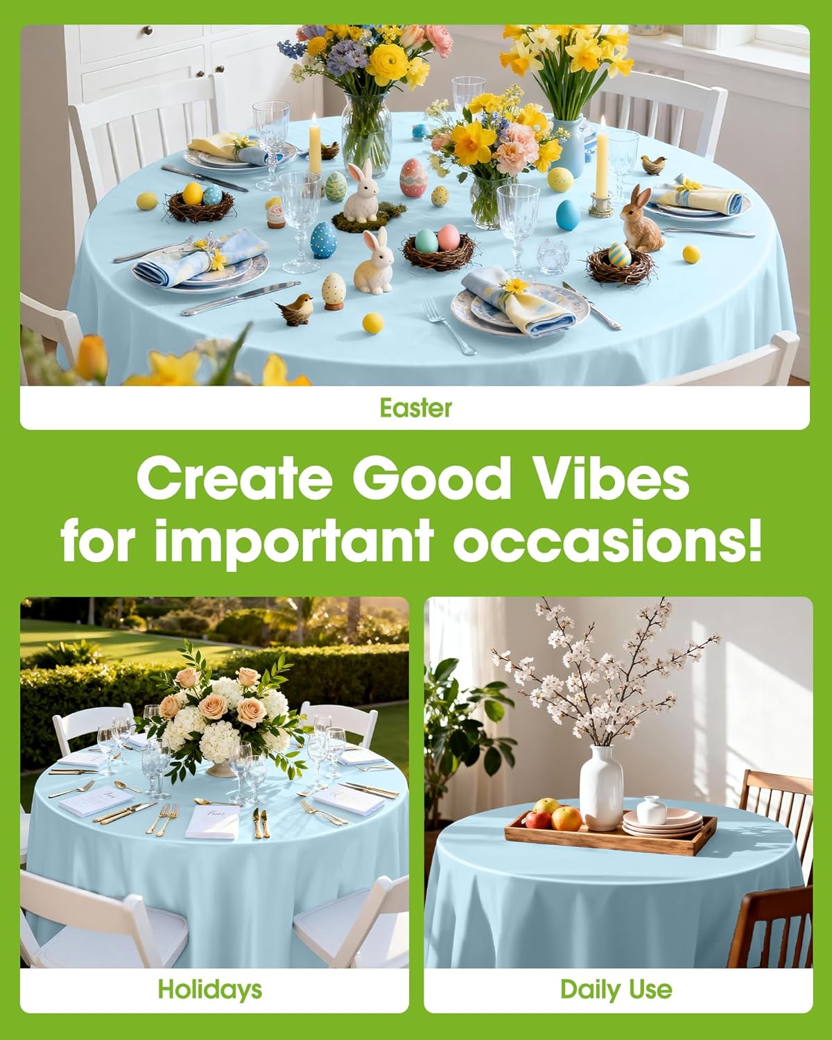 Pureegg Disposable Plastic Tablecloths - 84'' Round, Leakproof & Sturdy, Baby Blue | 8-Pack for Parties & Picnics