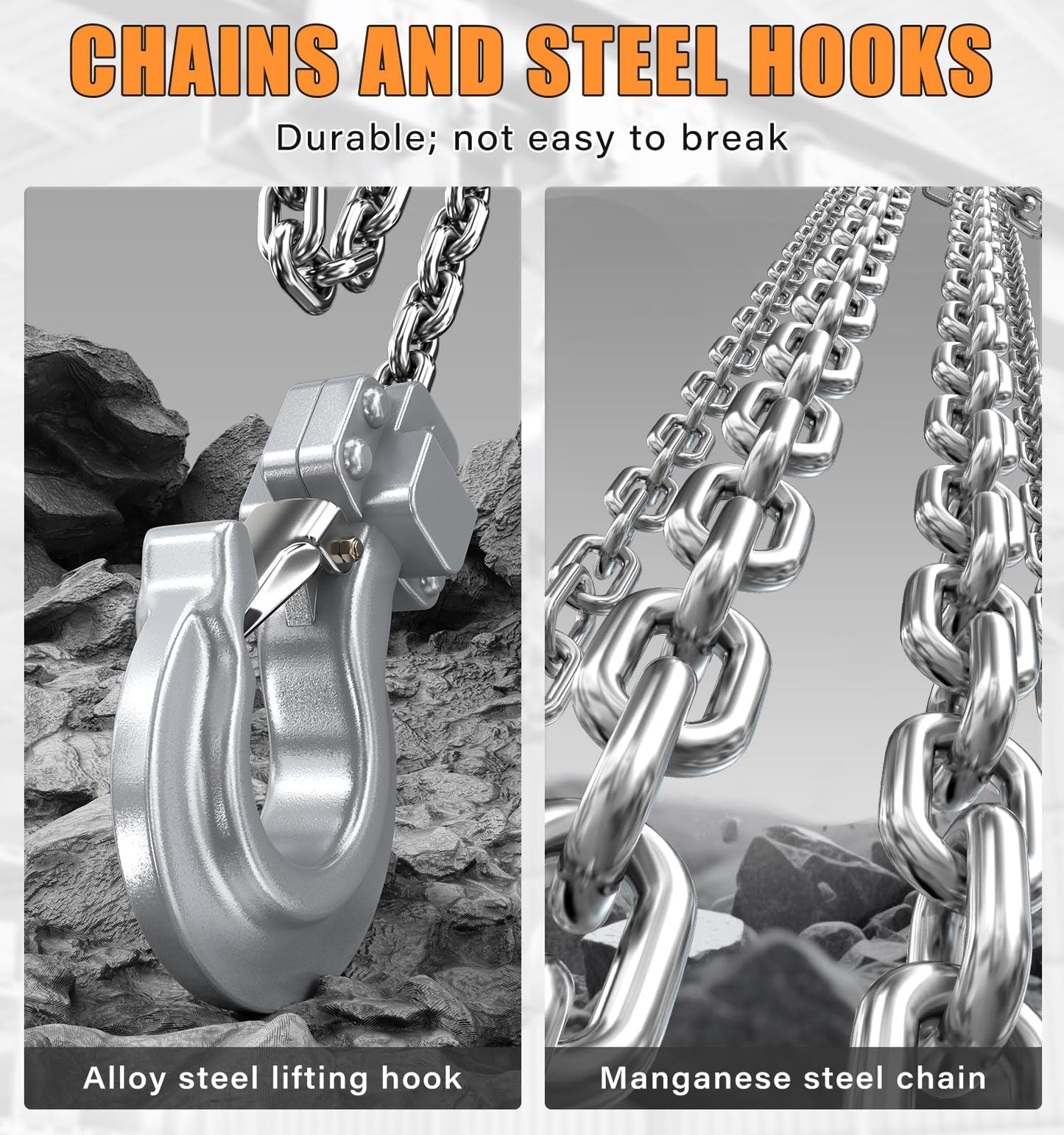 HUGOASIS Aluminum Alloy Hand Chain Hoist 2 Ton 4400lbs Capacity 10ft,Portable Dual Brake Chain Block with Galvanized Chain, 360° Swivel Hook for Garage Warehouse Construction, Workshop Lifting,Sliver