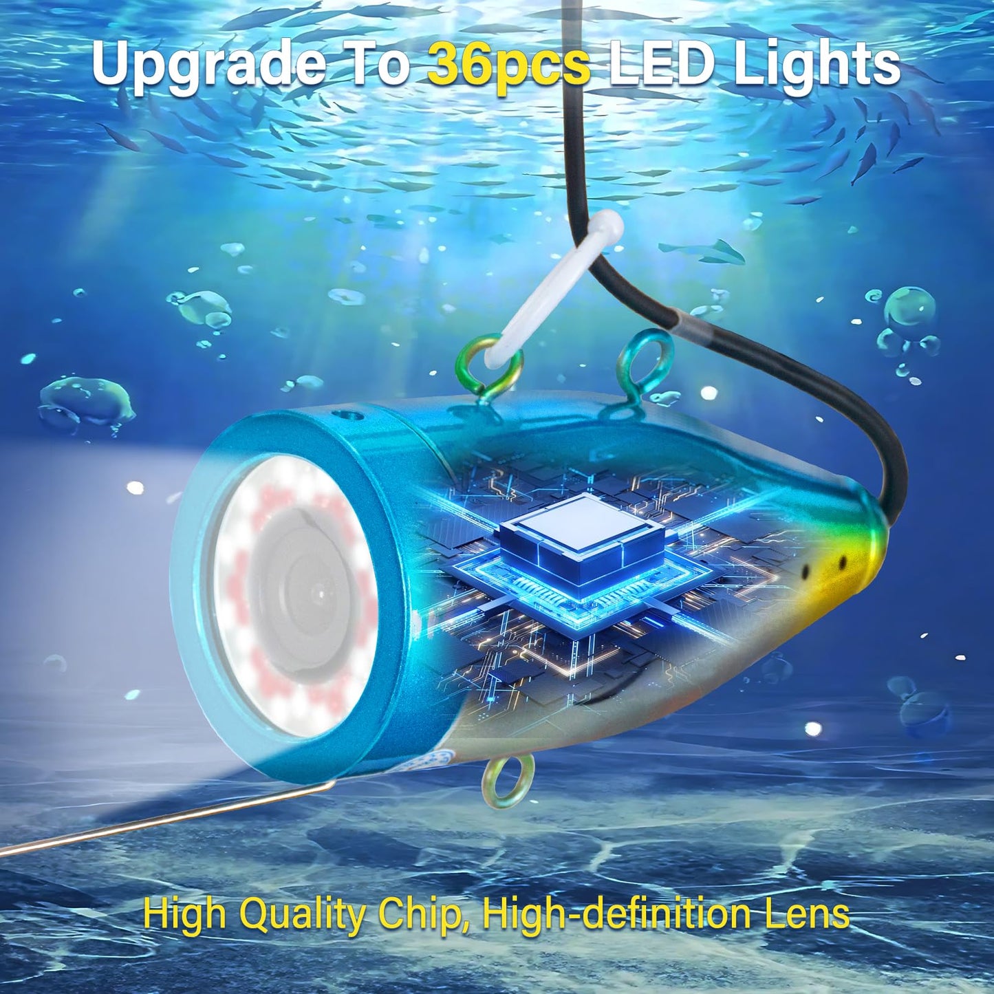 HD Underwater Fishing Camera 164FT,JQKJCAM Waterproof IP68 Fish Finder with 18 IR+18 White Lights,7‘’ 1080P DVR Monitor,4500mAh Battery,Under Water Cameras for Fishing(50M)