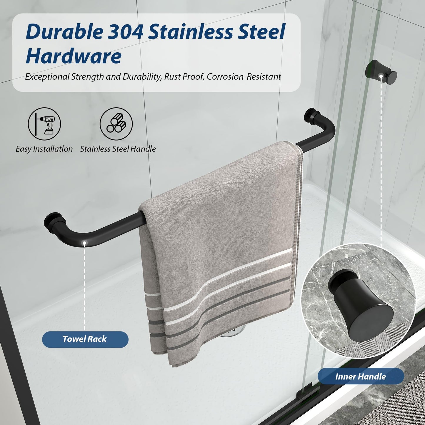 Double Sliding Shower Door 49-54" W x 72" H with Nano Anti-Explosion Safety Film, 1/4" (6mm) Tempered Glass Semi-Frameless Bypass Bathroom Shower Glass Doors,Matte Black