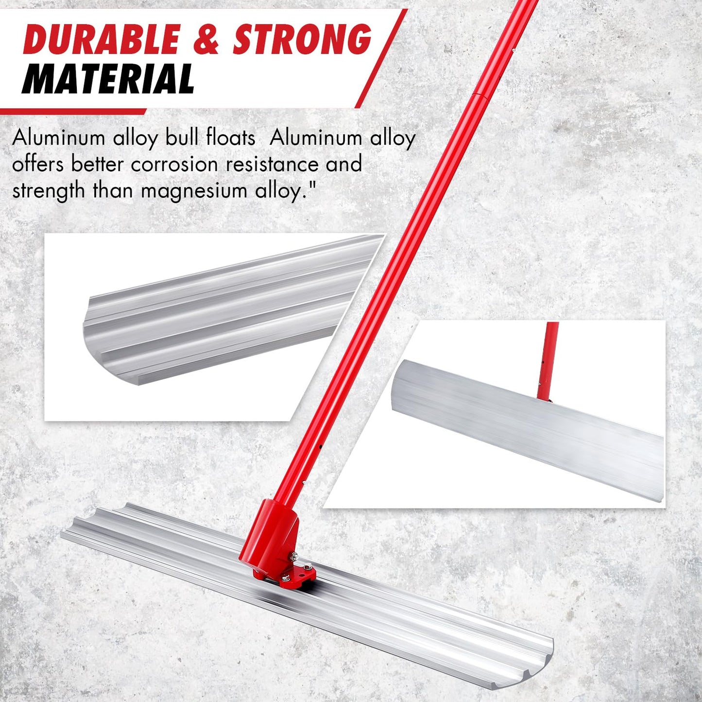 48"x8" Bull Float Kit Magnesium Bull Float for Concrete Finishing Heavy-Duty Cement Smoothing Tool With 4 Float Handle Bracket