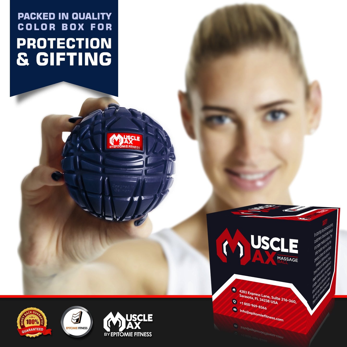 Epitomie Fitness Muscle Max Massage Ball - Therapy Ball for Trigger Point Massage - Deep Tissue Massager for Myofascial Release - Mobility Ball for Exercise & Recovery