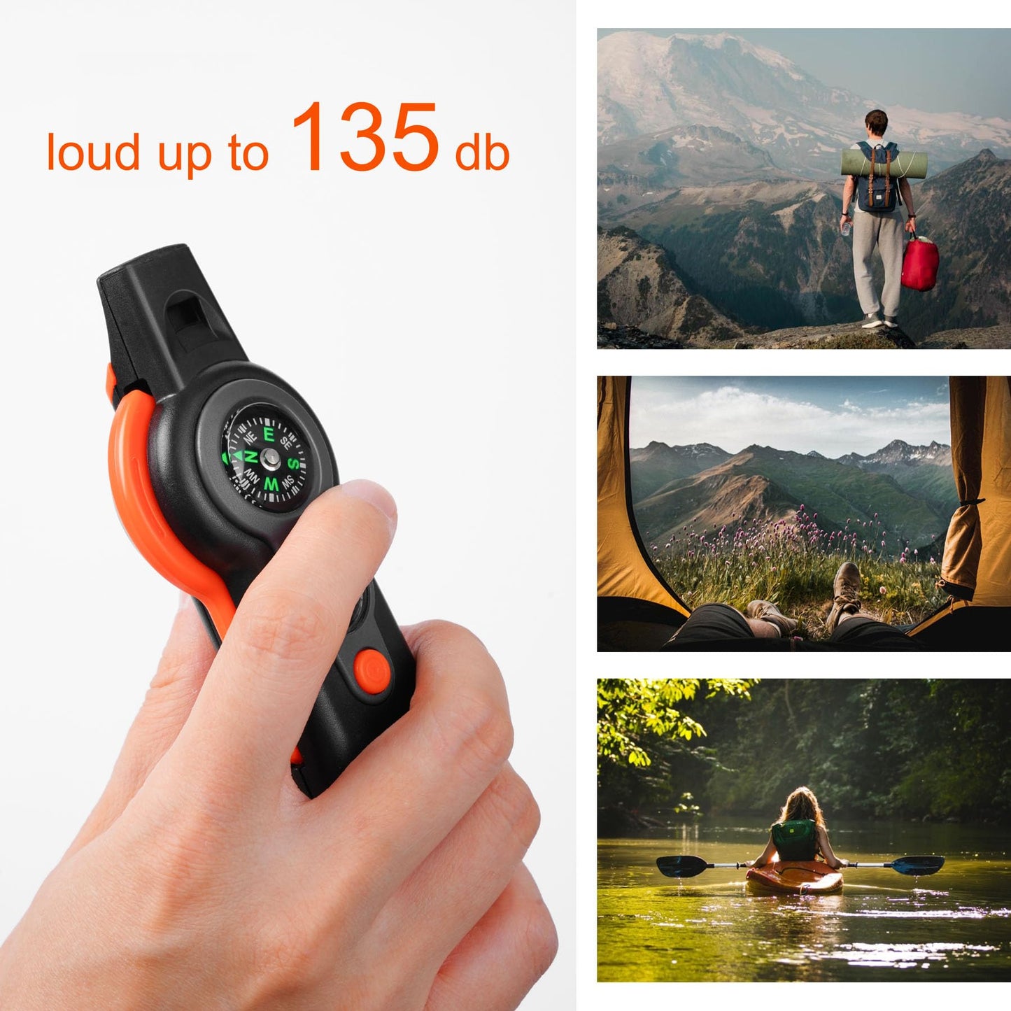 binboll Emergency Survival Function Whistle, Outdoor Multifunctional Tool Safety Whistle with Lanyard, Ideal for Kayaking, Boating, Hiking, Camping, Climbing, Hunting, Fishing (Orange&Black)
