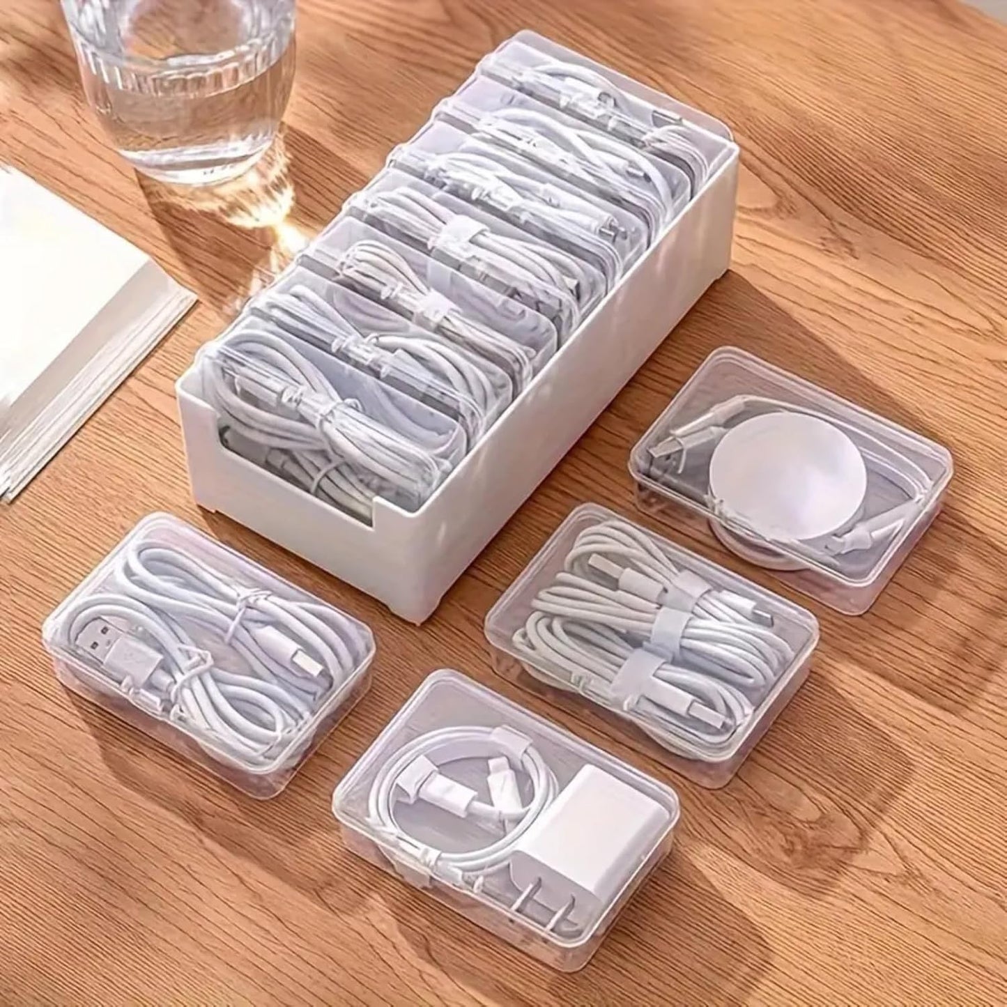 MAKABAKA 7 Cable Organizer Storage Box with Wire Ties,Desktop Cable Management Box with Switch, Power Cord Organizer