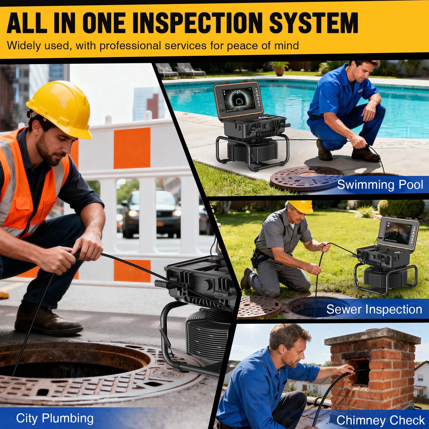 Anysun Sewer Camera Self Leveling 100ft, Sewer Inspection Camera with Meter Marker,HD Screen, DVR, 12 Adjustable LED Lights, 5mm Cable, 5100mAh Rechargeable Battery, 32GB Card