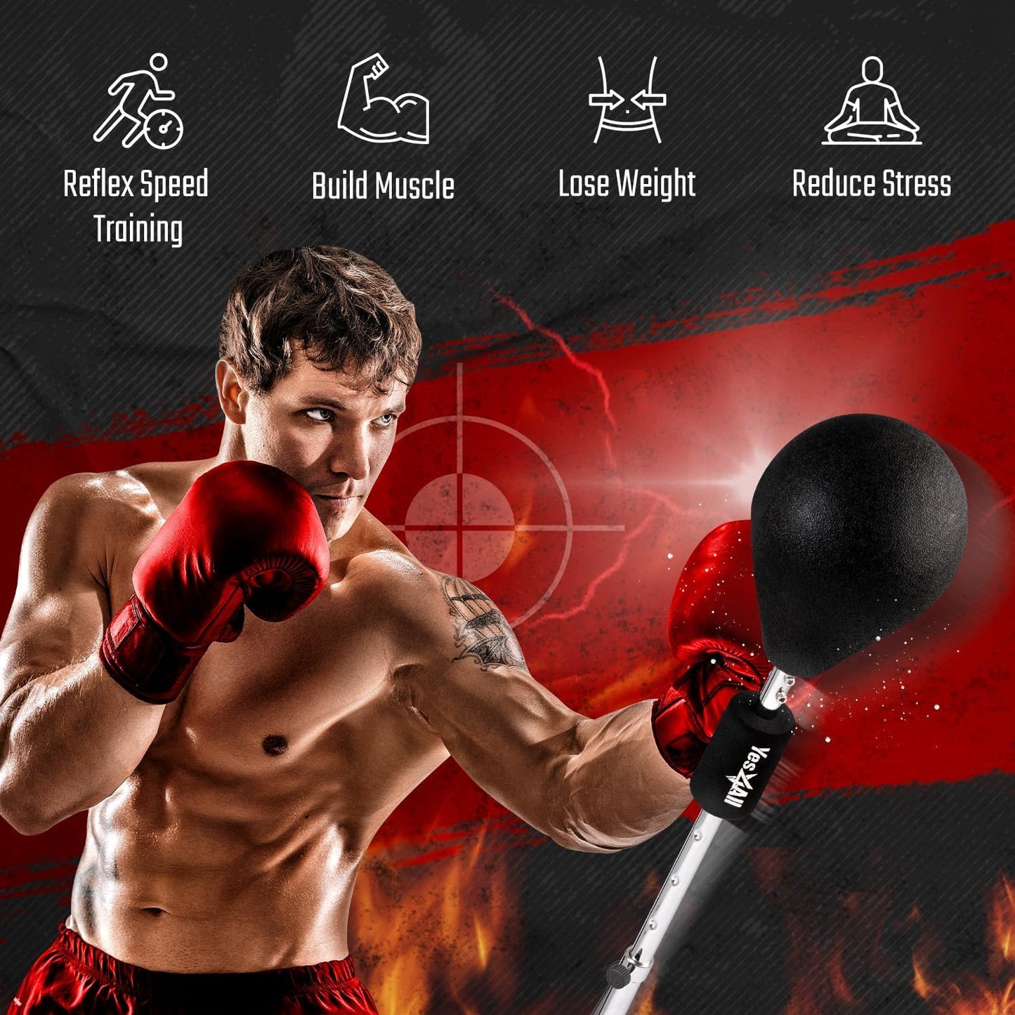 Yes4All Pedestal Punching Bag with Stand, Adjustable Height, Boxing MMA Equipment with PU Leather Speed Reflex Ball Home Gym