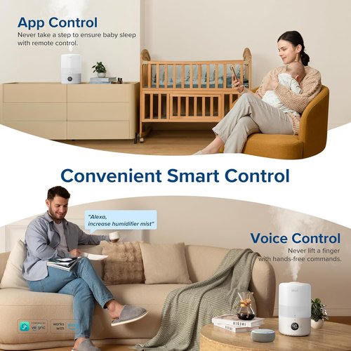 LEVOIT Smart Cool Mist Humidifier - Auto Humidity Control & Voice App Features | 3L, White