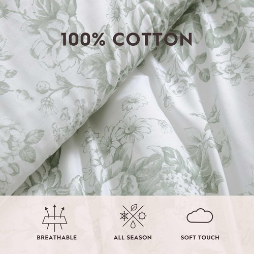 Laura Ashley - Full/Queen Comforter Set, Premium Cotton Bedding with Matching Shams & Bonus Decorative Pillow Covers, Floral Home Decor, Oeko-Tex Certified (Toile Delight Green, Full/Queen)
