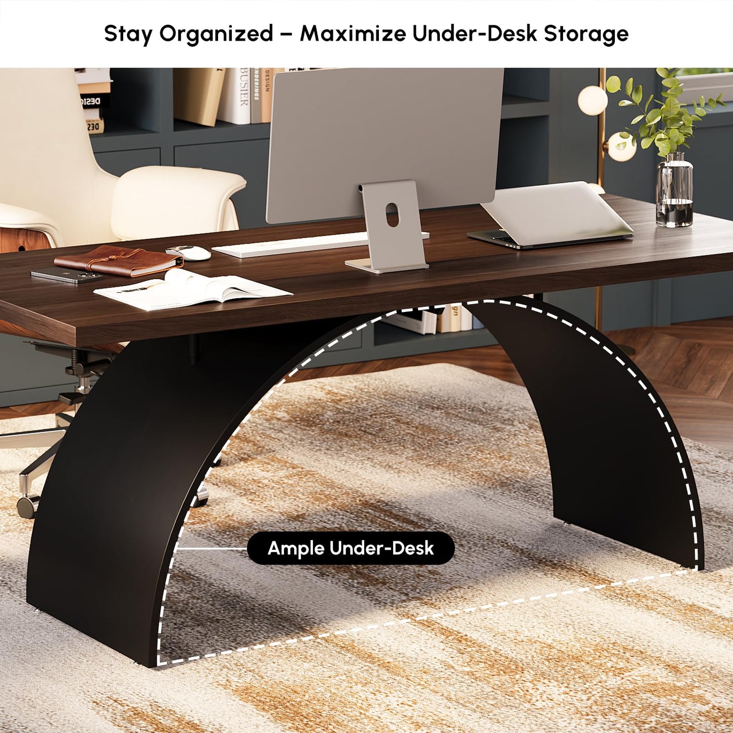 homary 70.9" Industrial Style Desk, Office Writing Desk Walnut Desk Modern Computer Desk Home & Office Furniture