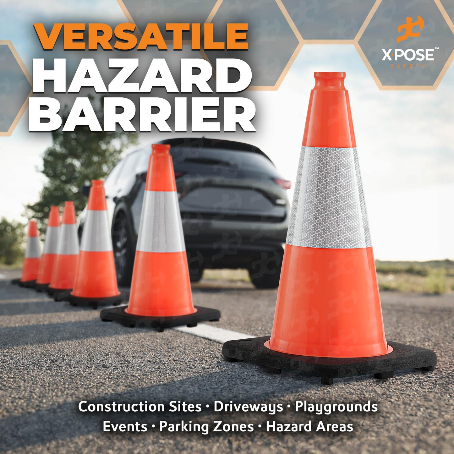 Xpose Safety 18 Inch Orange Traffic Cones with 6" Collar - 12 Pack Multipurpose PVC Plastic Safety Cone for Parking, Soccer, Caution, Kids and Construction - DOT Approved