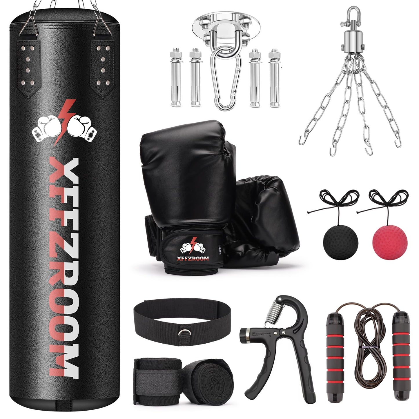 Punching Bag for Adults, 4FT PU Heavy Boxing Bags with Chain Ceiling Hook, Hanging Punching Bag Set for MMA Karate Kickboxing Muay Thai Home Gym Training, Unfilled
