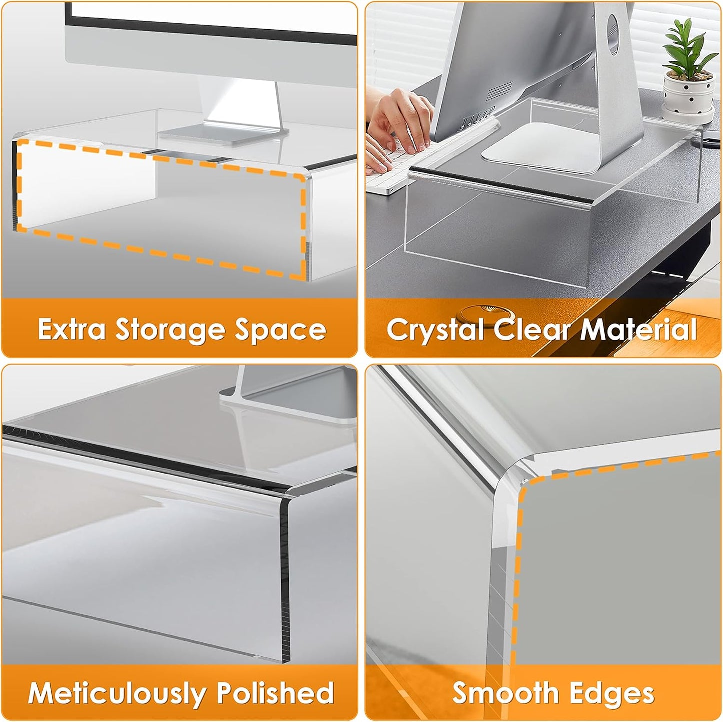 2 Pack Acrylic Monitor Stand Riser Clear Computer Monitor Stand for Laptop PC Printer Computer Riser Acrylic Tray