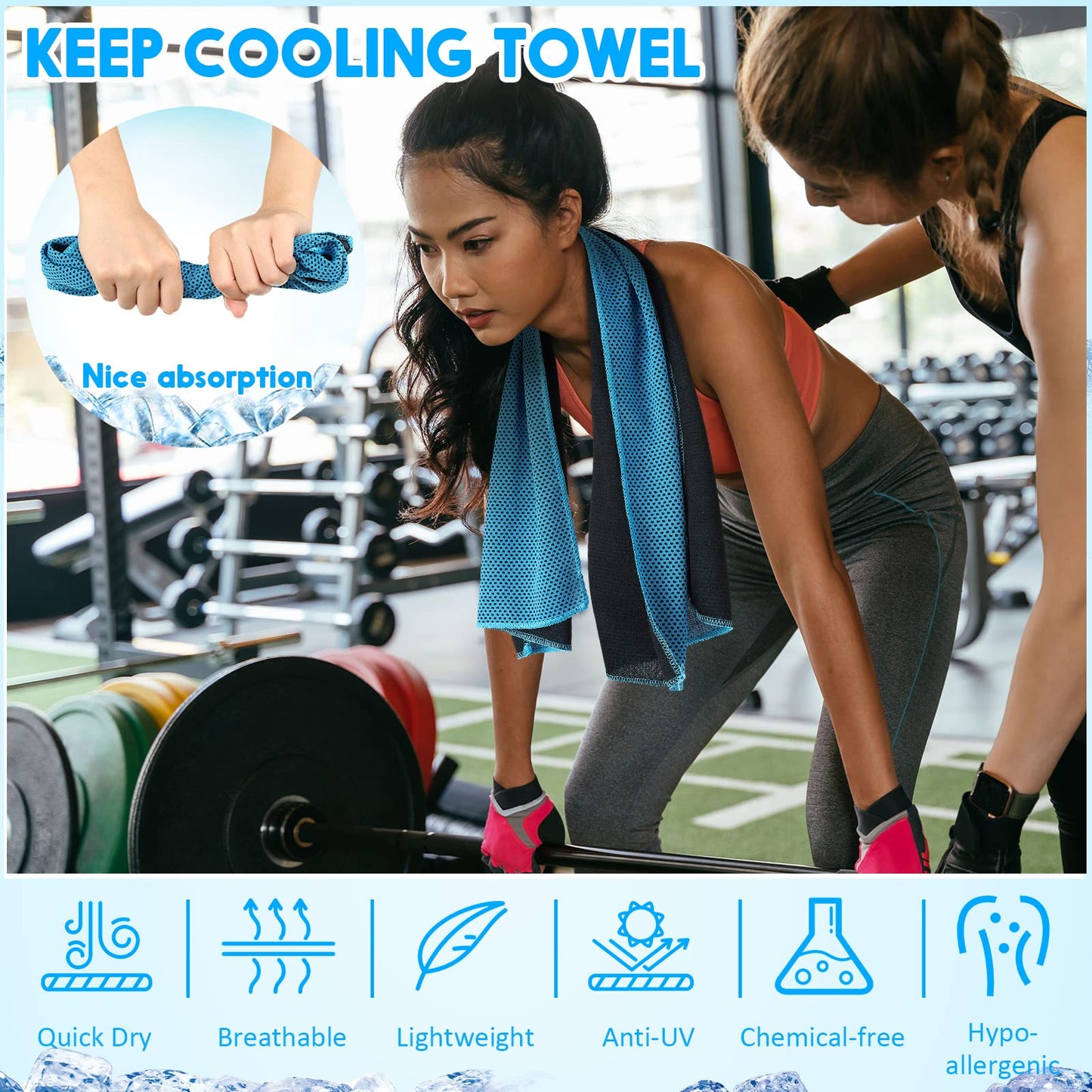 Redbaker 20 Pack Cooling Towel for Neck and Face Hot Weather 40'' x 12'' Soft Breathable Chilly Ice Towel with Bag Microfiber for Yoga Gym Men Women Workout Travel Camping(Light Blue)