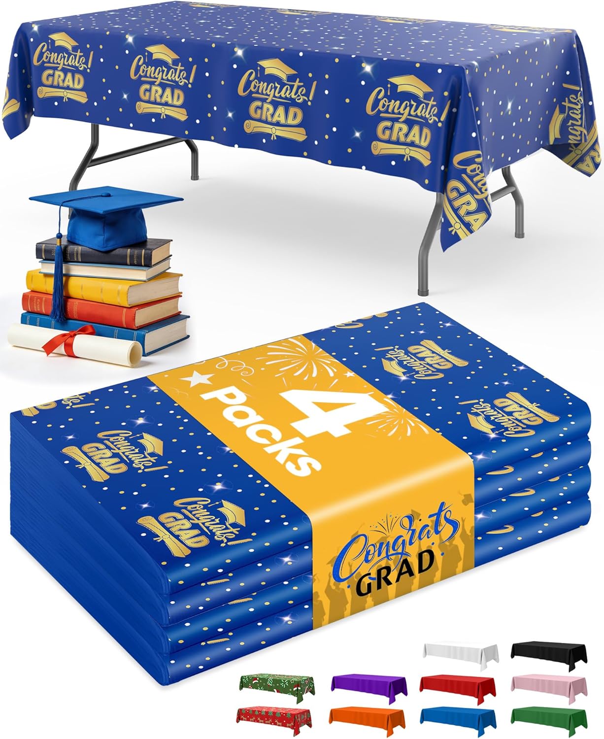 Niuara Blue Plastic Tablecloth - 4 Pack 54" × 108" Disposable Covers for 6FT Party Tables
