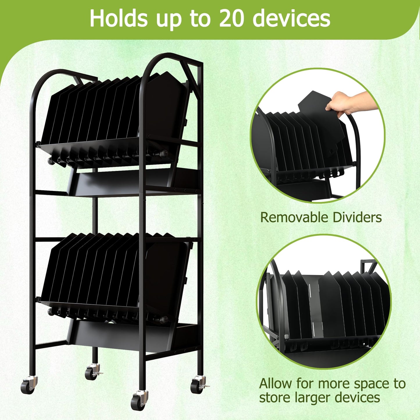 AIWFL 20 Device Laptop Charging Cart, 2 Tier Mobile Open Charging Cart Station Rack for Laptops Computers, Tablets and Chromebooks, Office and Classroom Chromebook Charging Carts Laptop Storage Carts