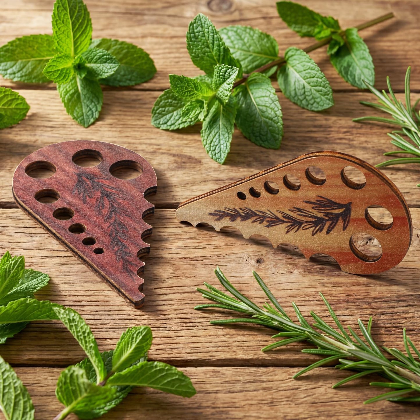 Sliner 2 Pcs Wooden Leaf-shaped Vegetable Separator, Pottery Herb Stripper Tool Supplies, Kitchen Gadgets, Herb Stripper Gifts, Mom Cooking Gift for Kitchen, Stocking Stuffer, Chef Cooking Gifts