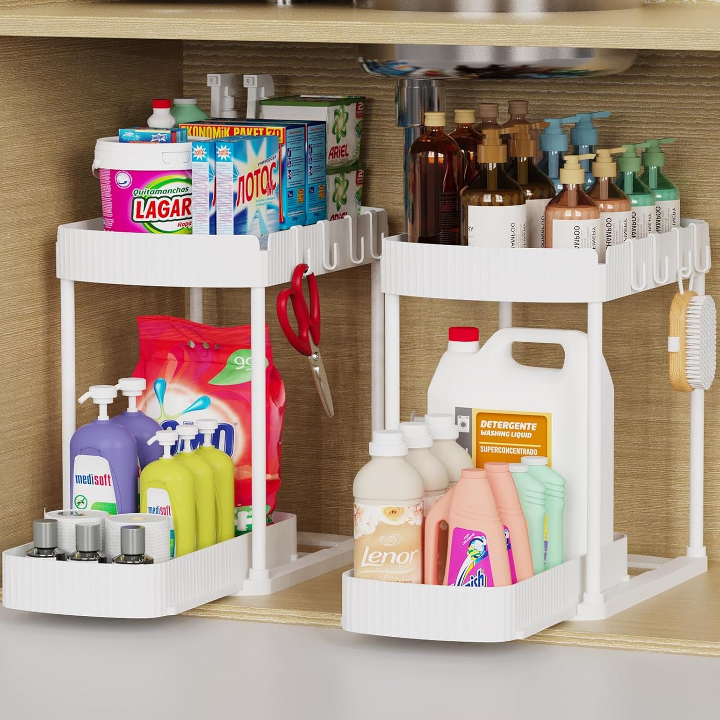 Ukeetap Multi-Purpose Pull-Out Storage Organizers - Under Sink & Cabinet, 12.8 Inch, White