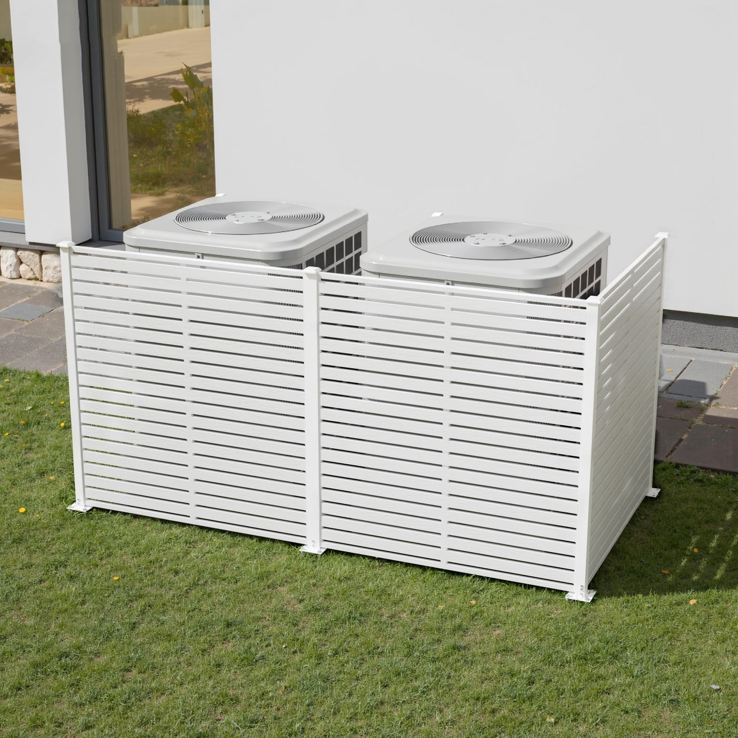 Trygoal 94" W x 48" H Air Conditioner Fence Panels, Outdoor Privacy Screens, Pool Equipment Enclosure, Trash Can Screens Fence Kit for Outside Backyard Patio, White