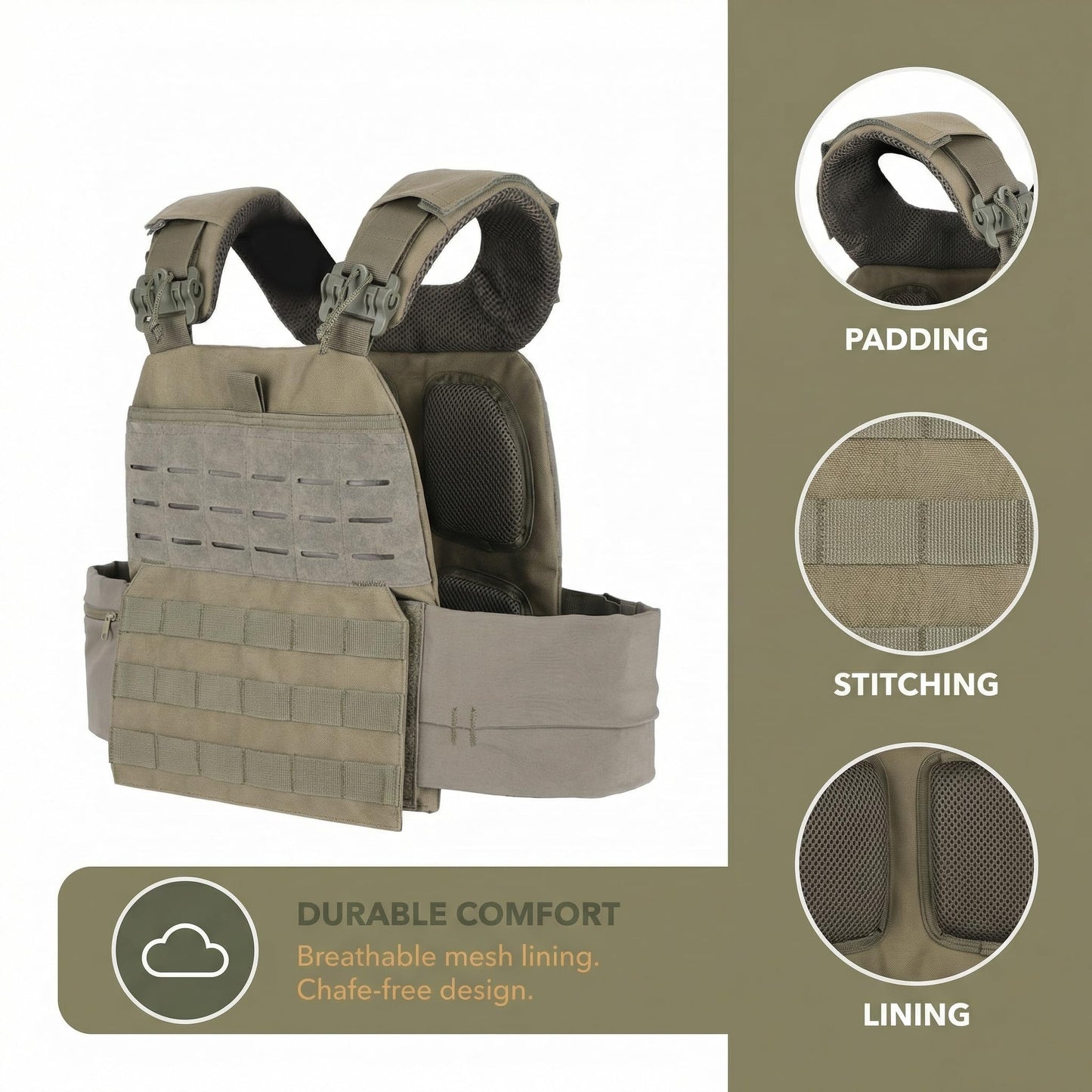 PAIWPHLI Adjustable Weighted Vest for Adults, MOLLE System,Training Outdoor Vest with Weight-bearing Pockets and Multiple Compartments (green)