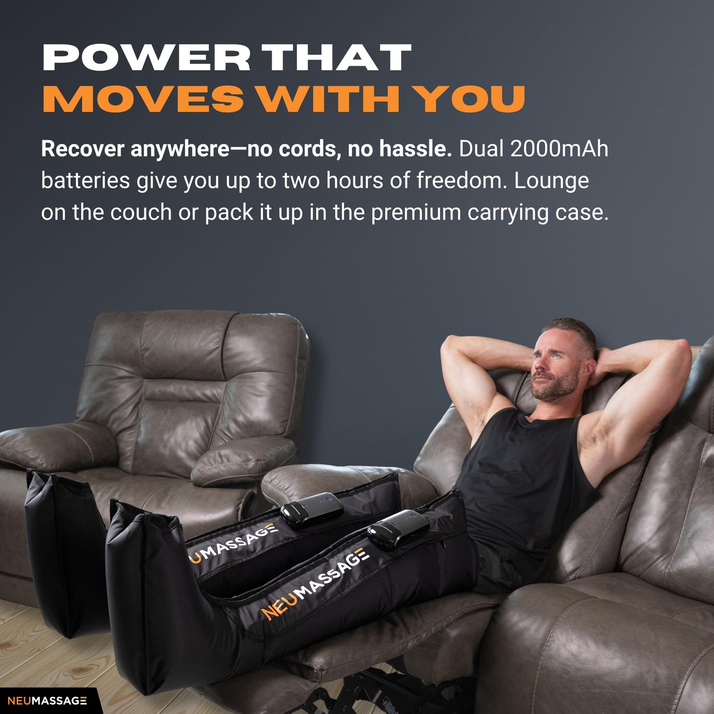 NEUMASSAGE Professional Leg Compression Massager Recovery System | Cordless Rechargeable Air Recovery Boots with Sequential Compression | Fast Recovery & Improved Circulation [Medium, Black]