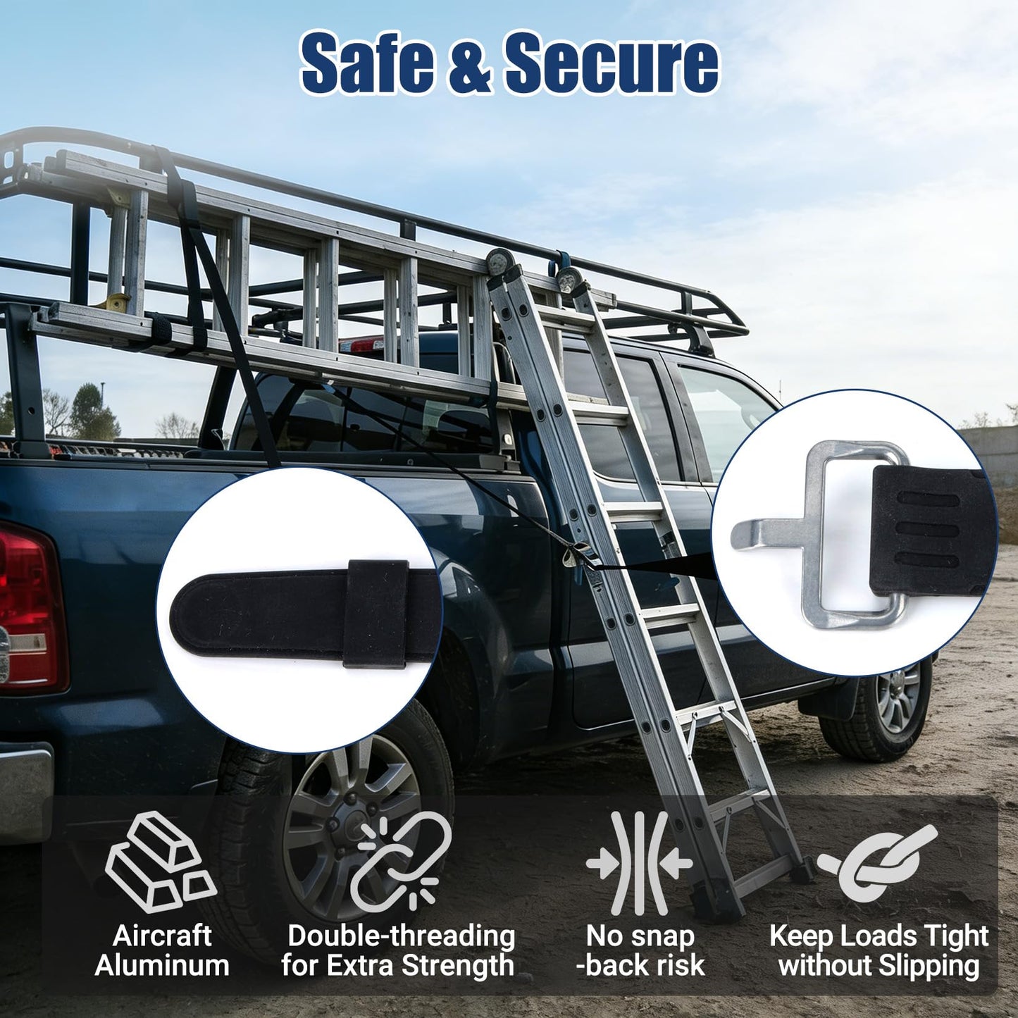 PSLER 2 Pack Heavy-Duty Silicone Utility Straps - 28inch Adjustable Rubber Tie Down Straps with Aircraft Aluminum Buckle, 50lb Capacity for Ladders, Ski Gear, Luggage & Cargo, Black