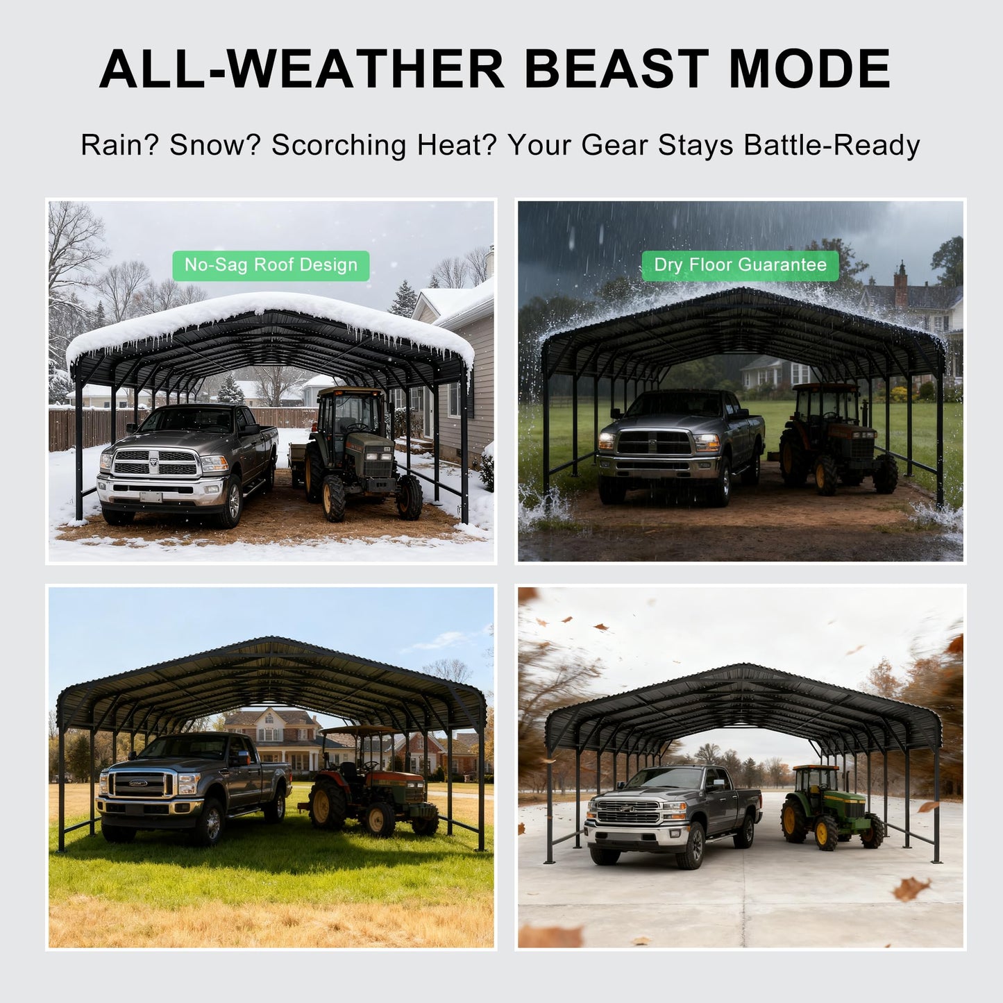 PABIMIA 20x40 Heavy-Duty Metal Carport, Galvanized Steel Shelter for Pickup Trucks, Boats, Cars & Tractors, All Weather Protection Outdoor Vehicle Cover
