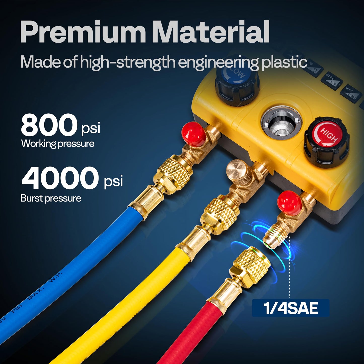 VIVOHOME Digital HVAC Manifold Gauge Set, Refrigeration AC Gauges with 2 Wired Temperature Clamp Probes and 3 Hoses, Pressure and Temp Test, for R134a R410a R32 R1234yf R454B Refrigerant Recharge Kit
