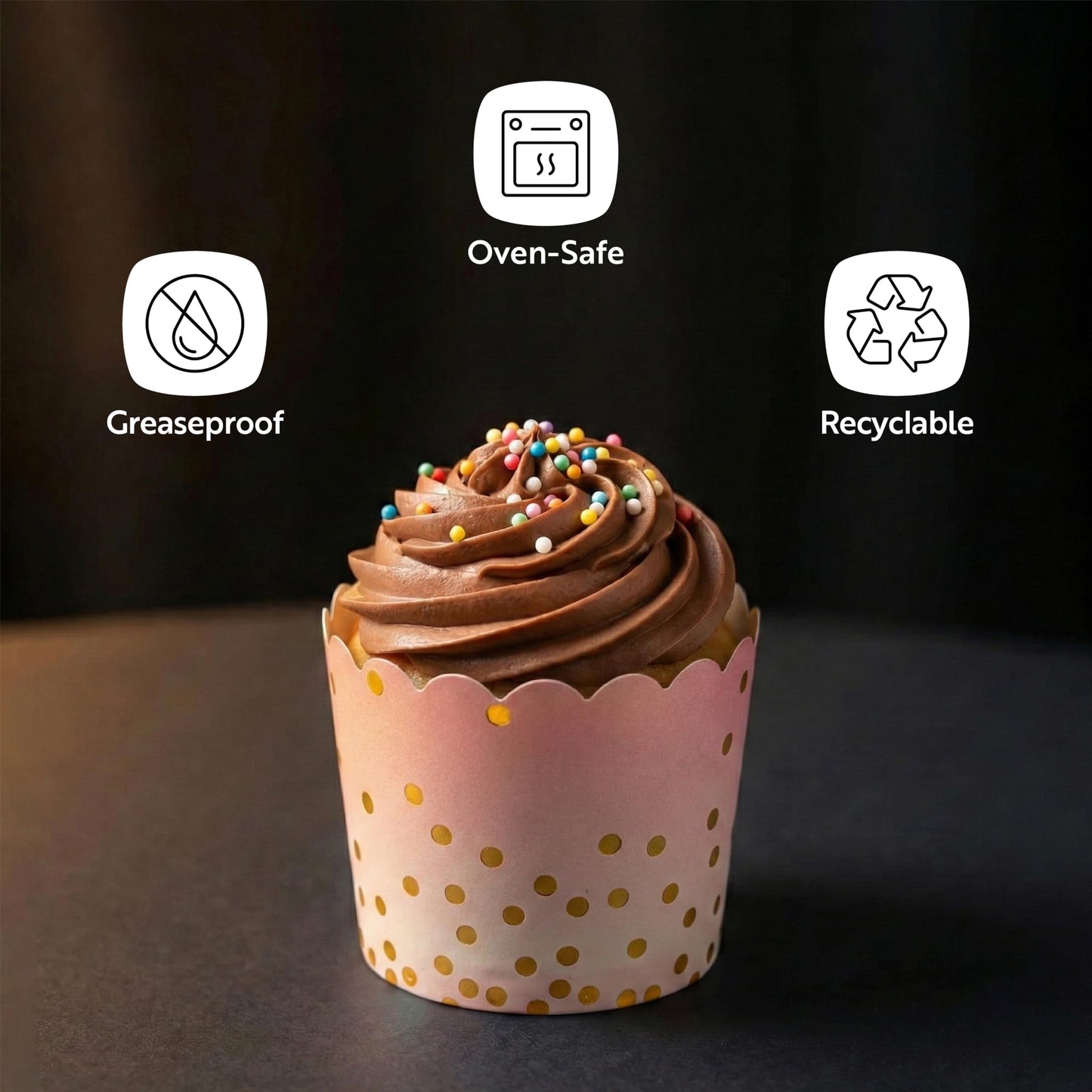 Restaurantware Panificio 4.5 Ounce Baking Cups 500 Disposable Paper Baking Cups - Greaseproof Oven-Ready Pink Paper Muffin Liners Microwavable Polka Dot Print
