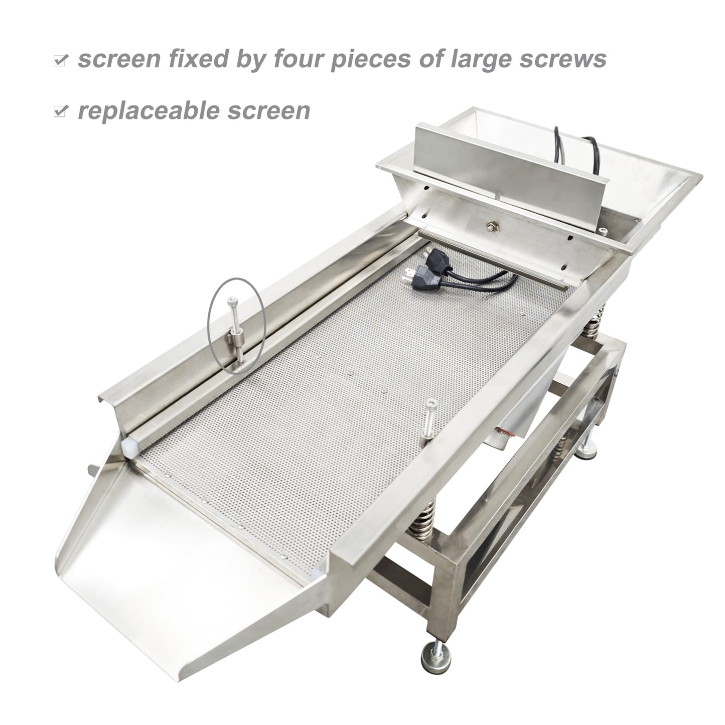 TECHTONGDA Straight Vibrating Sieve Screen Shaker Electric Linear Sifter Machine Stainless Steel One Layer Two Motors 1mm Round Hole Screen Size 11.8×31.5inch 110V