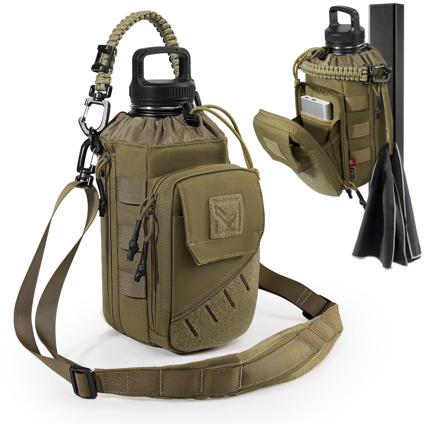 1TG Tactical Magnetic Gym Bag for Men,Magnetic Gym Water Bottle Bag with Phone Pockets&40 64oz Multiple Size, Water Bottle Holder with Adjustable Shoulder, Ideal for Fitness,Sports,Travel(Brown)