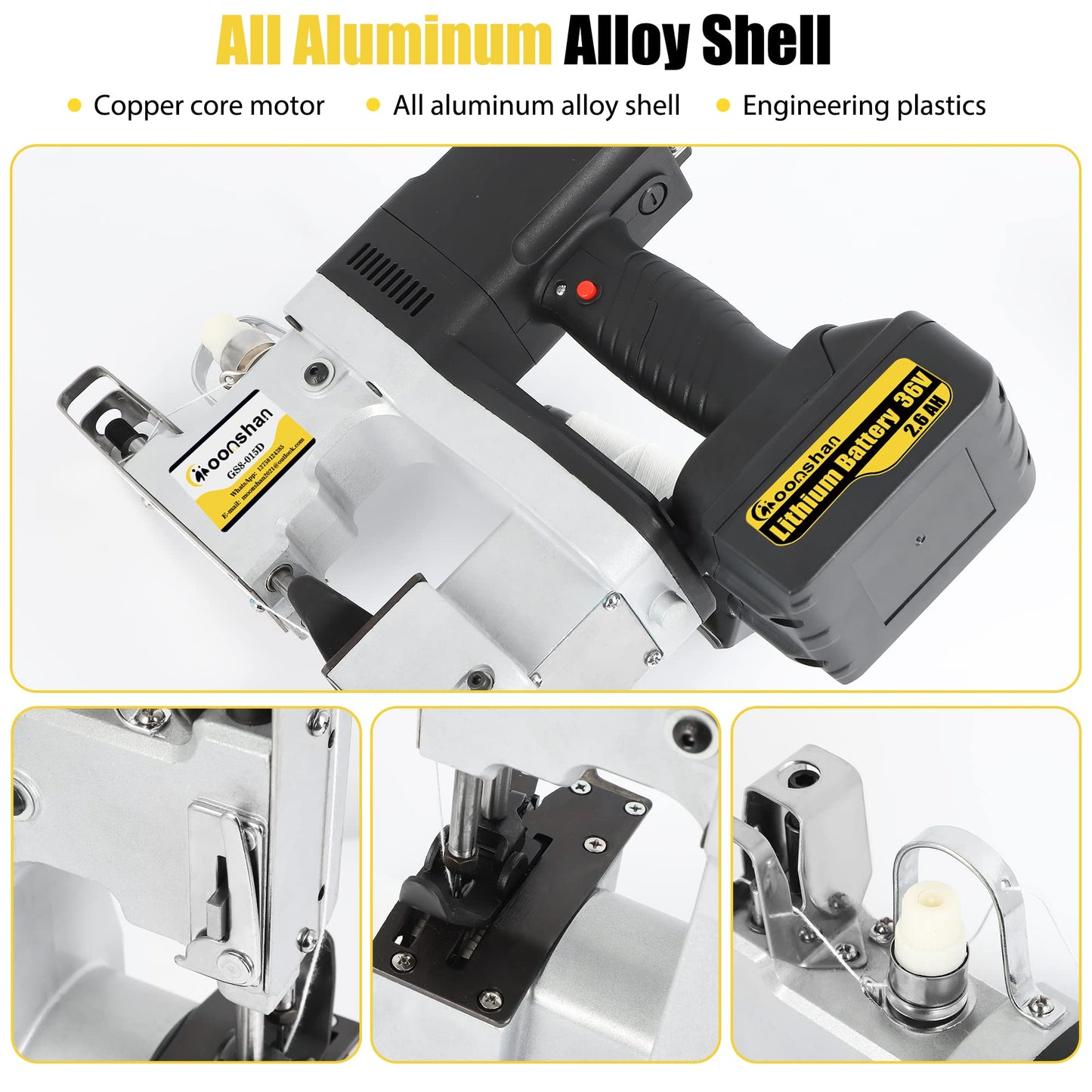 Moonshan Cordless Bag Closing Machine 2s/bag Bag Sewing Machine Cordless Portable Bag Sewer 8.1Lbs Automatic Woven Bag white