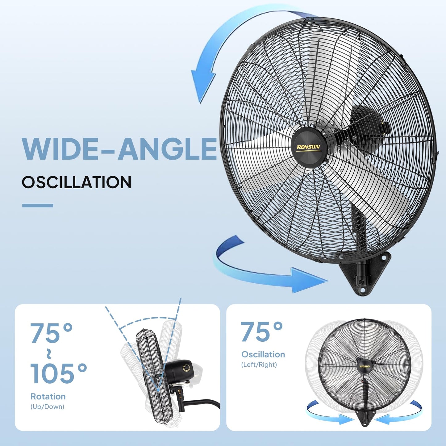 ROVSUN 30 Inch Industrial Wall Mounted Fan, Max 10600 CFM High Velocity Wall MountFan w/ 3 Speed Settings, Aluminum Blade & Dual Ball Bearing Motor, for Garage, Gym, Patio