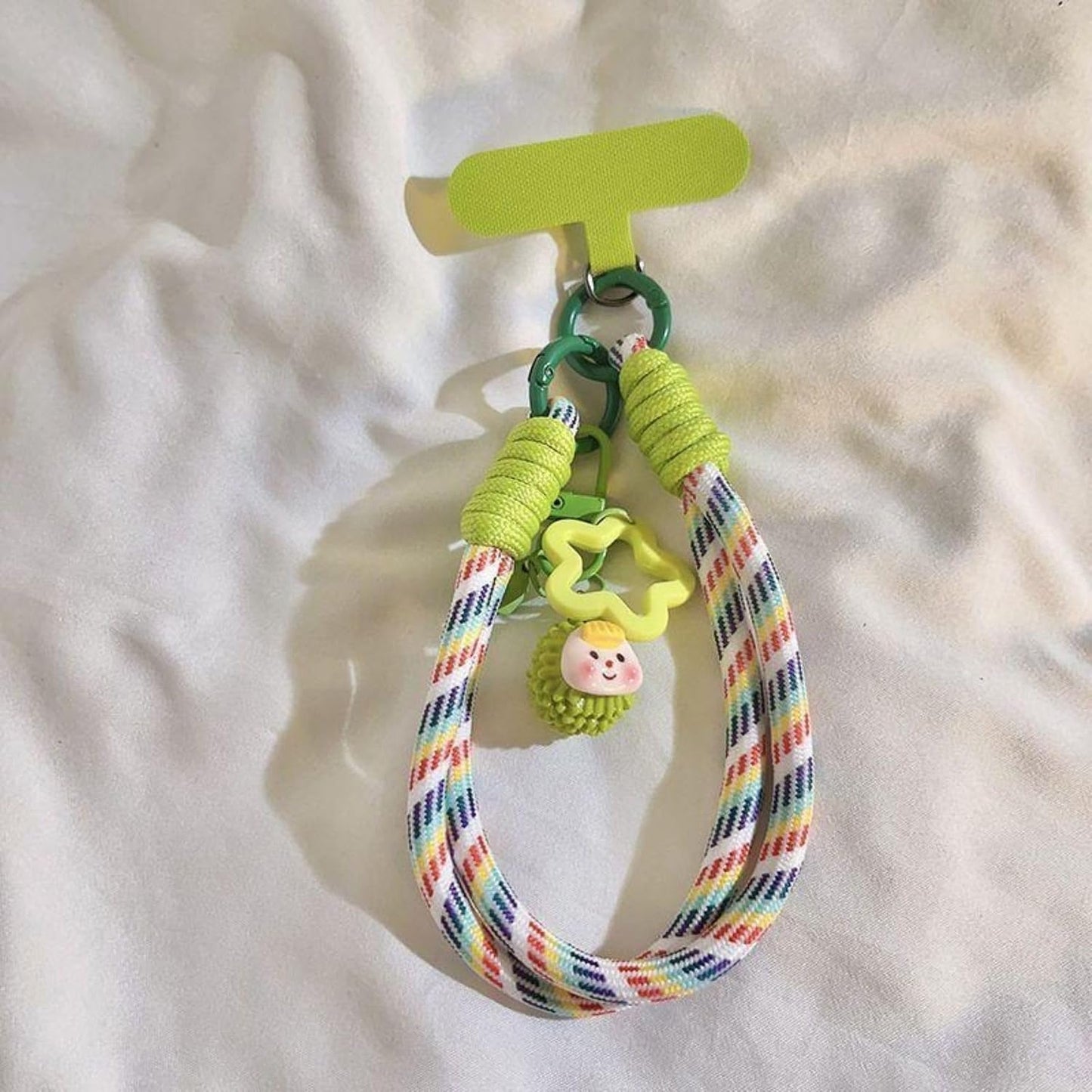 7mm Dopamine Vibes Universal Wrist Strap - Korean-Style Short Phone Lanyard with Cute Green Durain Charm, Rope, Trendy