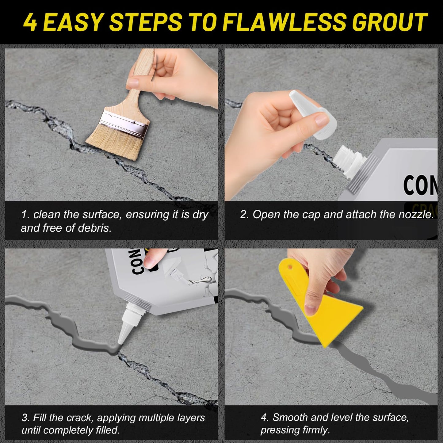 Concrete Crack Filler, Cement Crack Filler Outdoor, Waterproof Repair Sealant, Quick-Drying Sealing Adhesive, for Driveway, Walkway, Patio, Joint (3)