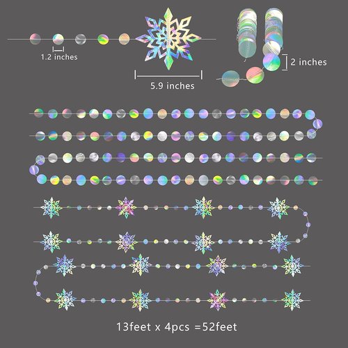 Cheerland Iridescent Snowflake Garland - Holographic Winter Wonderland Decor for Parties