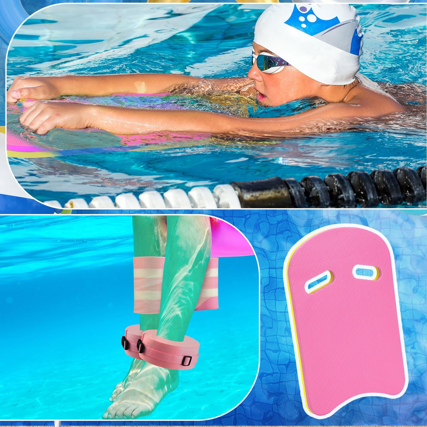 Sonwyoung 8 Pcs Water Aerobics Set Including Exercise Foam Dumbbells Aquatic Swim Belt Pull Buoy Swim Kickboard Sport Gloves Water Weights Equipment for Aquatic Fitness Weight Loss Fitness Tool (Pink)