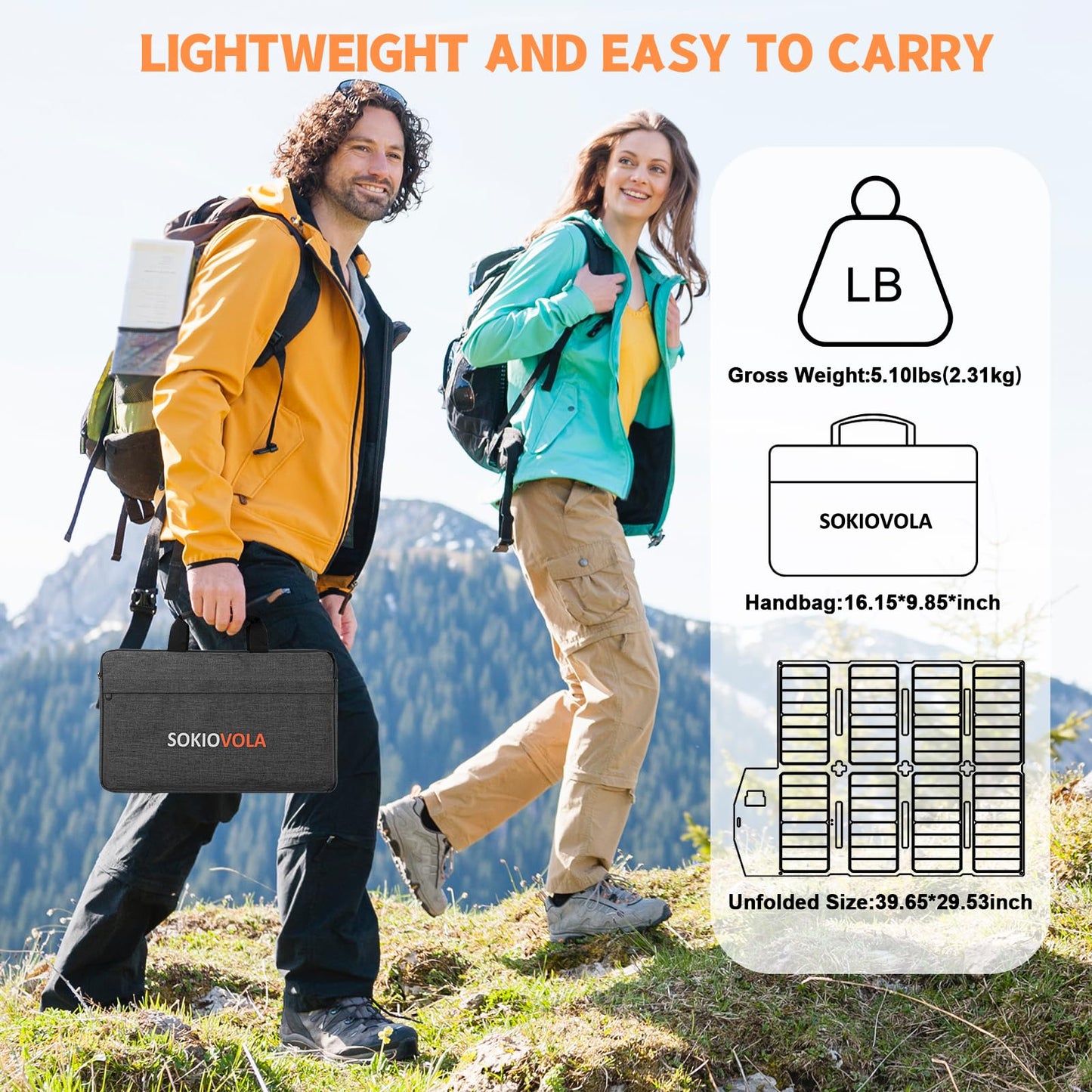 SOKIOVOLA 100W Portable Solar Panel MC-4 Foldable Solar Panel Charger Kits 18V IP68 Waterproof Lightweight and Compact for Small Power Station RV Travel Outdoor Activities