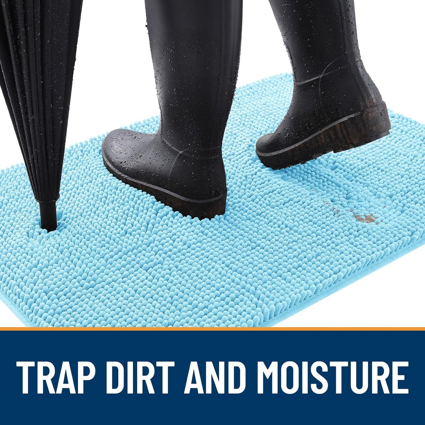 OLANLY Dog Door Mat - Absorbent Non-Slip Mud Mat for Indoor Use | Quick Dry Chenille, 32x20, Blue
