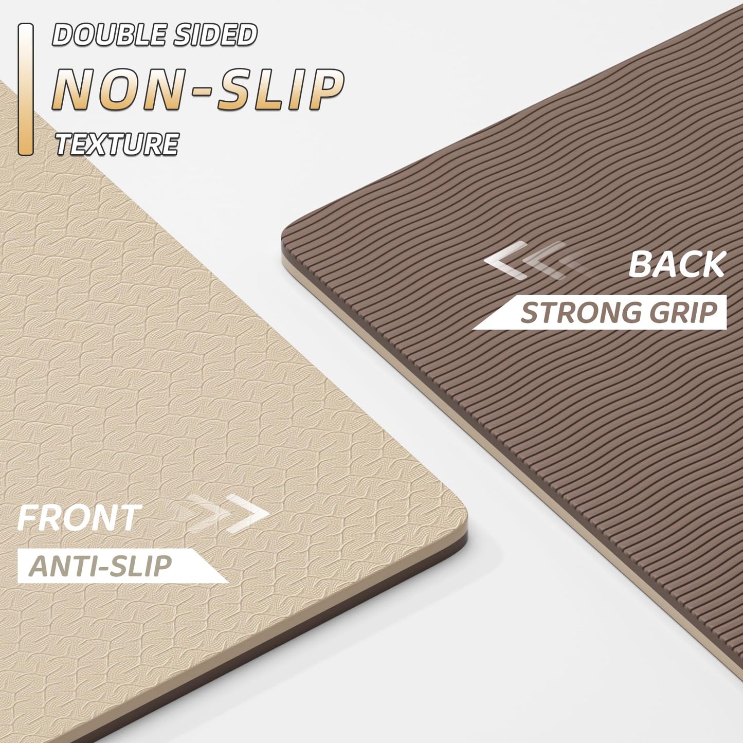 ILILI Yoga Mat 10mm Extra Thick and Extra Long, 76x28×0.4 Inch, Double Color Non-Slip TPE Material, Easy Carrying with Strap, Ideal for Yoga, Pilates, Floor Exercise, Home and Outdoor Use, Eco Friendly (Beige+Brown)