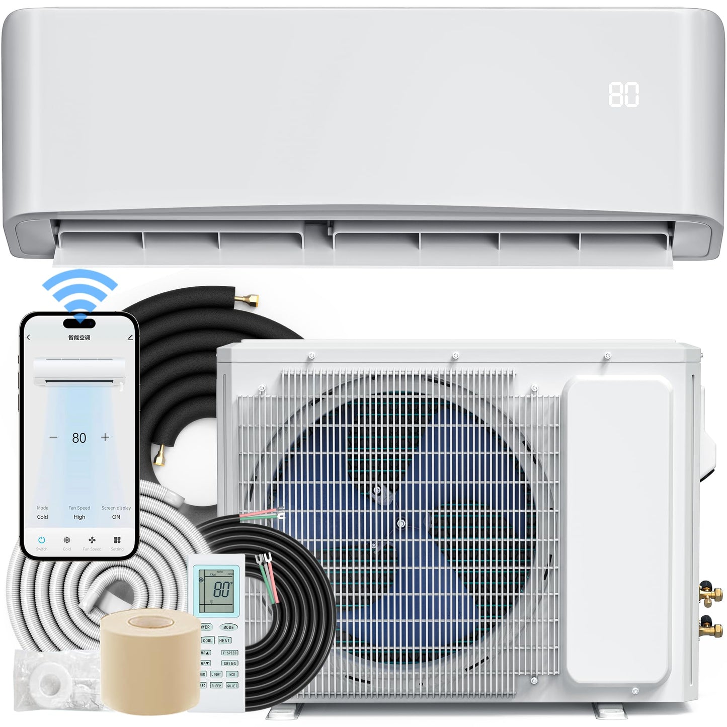 YITAHOME 12000 BTU Mini Split Air Conditioner Heat Pump System, WiFi Enabled 17 SEER2 208-230V Inverter Ductless AC Cool Up to 750 Sq. Ft with Installation Kit, Pre-Charged Condenser, 1 Ton