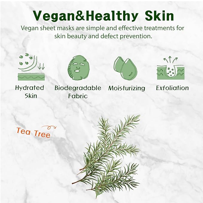 Purederm Vegan Tea Tree Sheet Masks (12 Packs) ??Facial Sheet Mask for Calming & Trouble Reducing Treatment