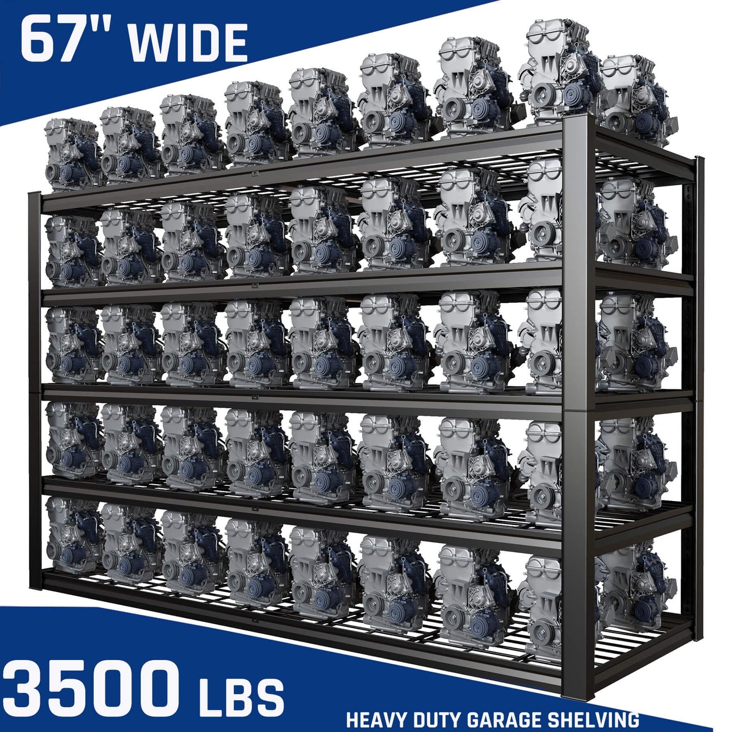 PMKES 67" W Garage Shelving Heavy Duty, 67" W x 24" D x 84" H, Adjustable 5 Tier Metal Shelves, Commercial Metal Shelf Rack, Industrial Shelving