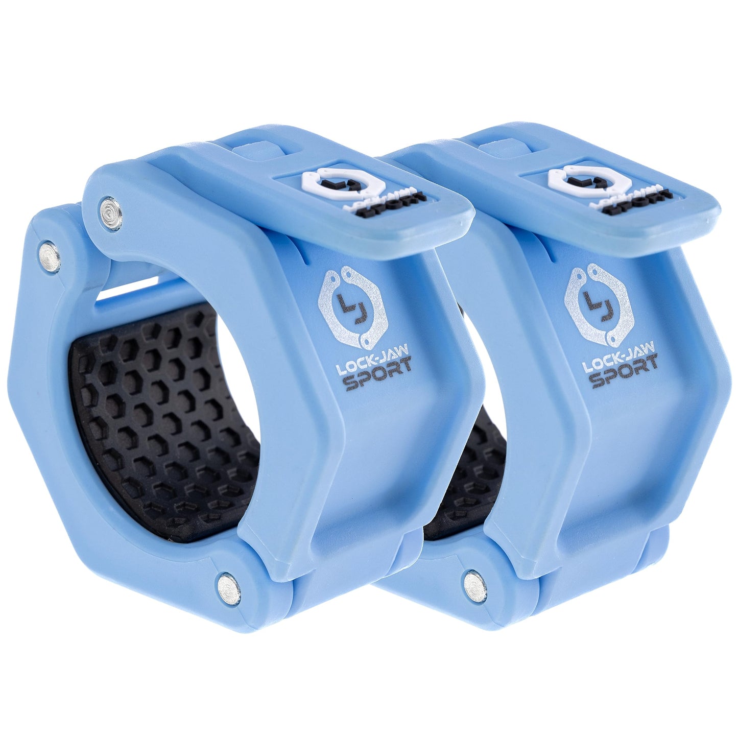 Lock-Jaw Barbell Collars Sport Olympic Barbell Clamps 2 Pcs – Heavy Duty Bar Clamps for 2” & 50mm Olympic Bars – Secure Weight Bar Clamps for Strength Training & Home Gym Accessories – Light Blue