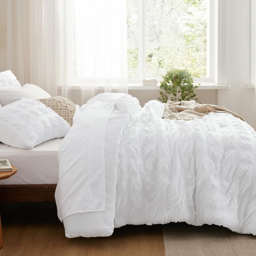 Bedsure Cooling Seersucker Comforter Sets Queen Size Bed 7 Piece, Soft Lightweight White Bedding All Season Queen Bed in a Bag Set With Comforters, Sheets, Pillowcases & Shams