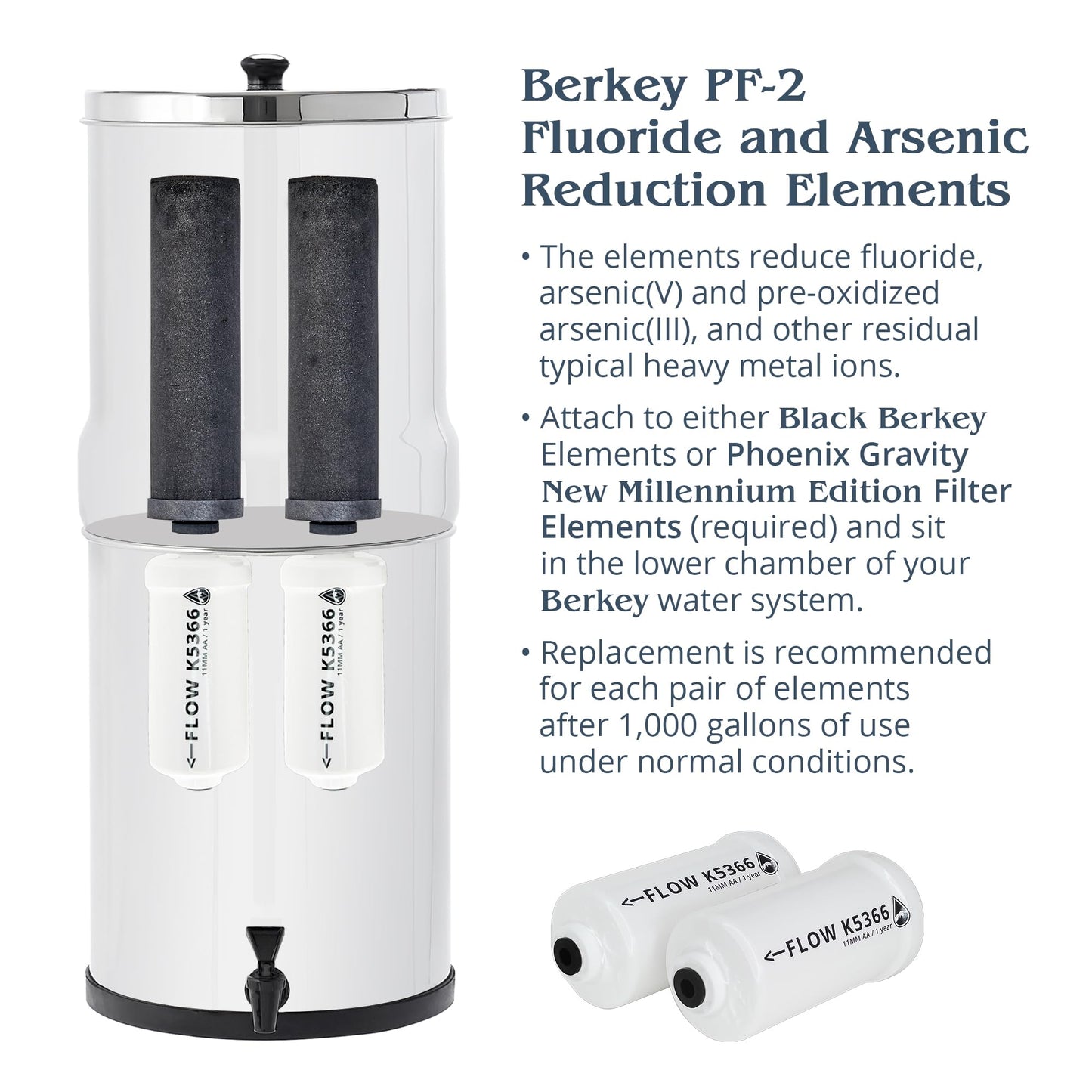 Royal Berkey Gravity-Fed Water Filter System 3.25 Gallon with 2 Black Berkey Elements, 2 PF-2 Fluoride and Arsenic Reduction Elements