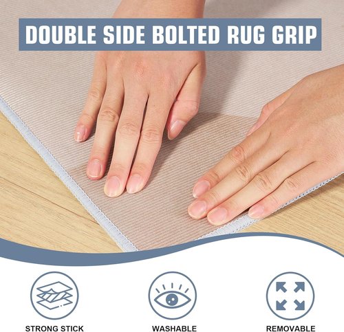 Heavywood Non-Slip Rug Grippers - Reusable Double-Sided Carpet Tape for Area Rugs | 8 Pack
